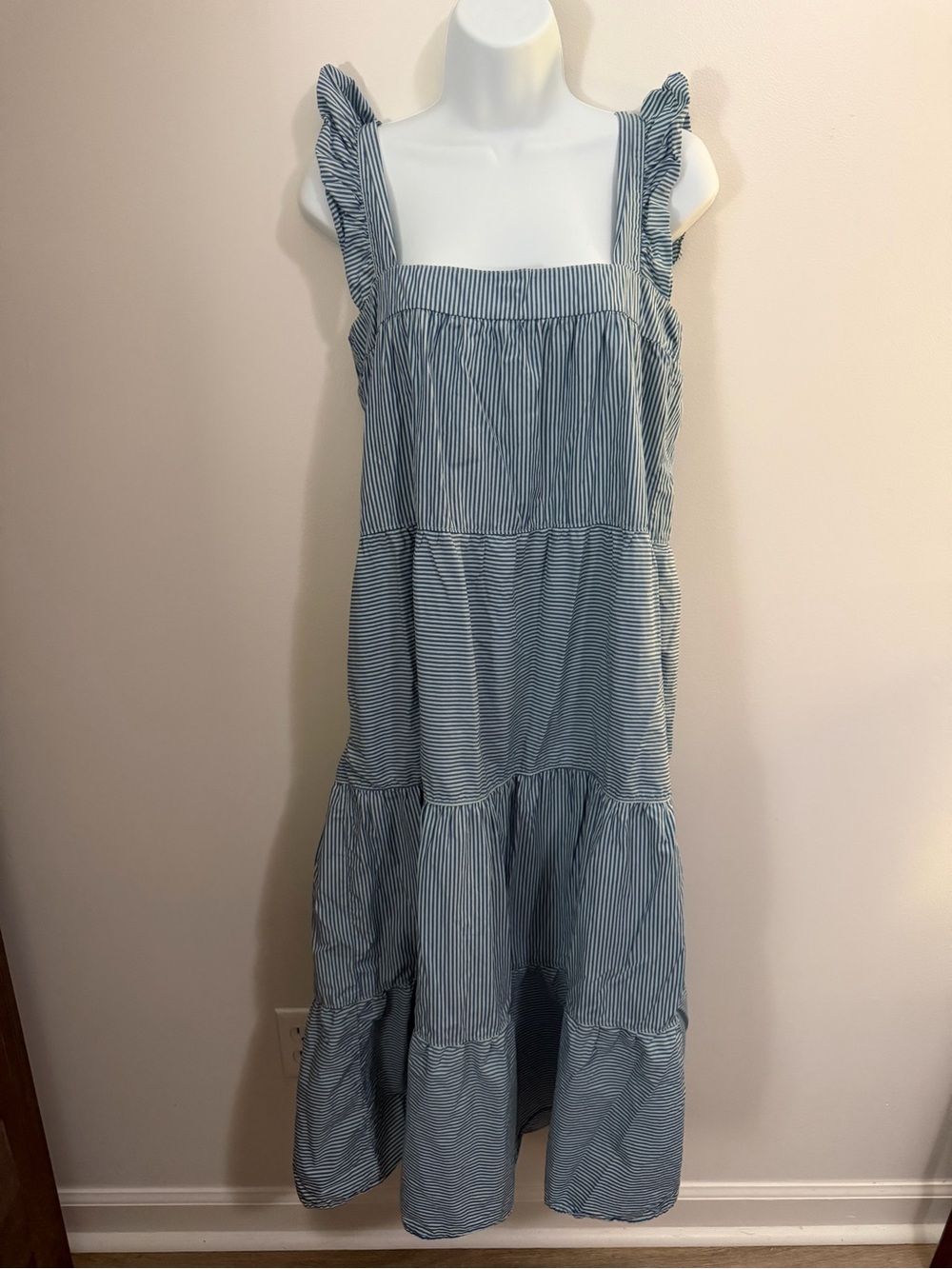 Nation LTD Blue and White Striped Tiered Maxi Dress size medium